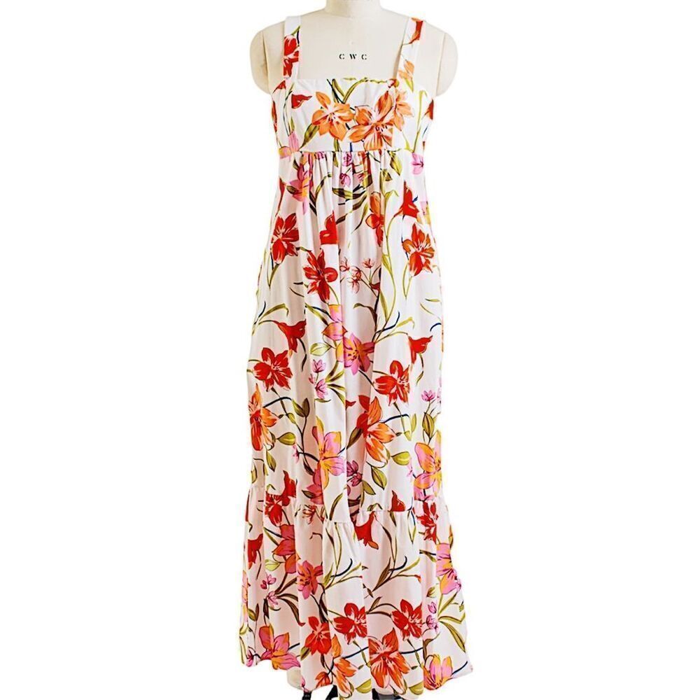 Clover & Sloane Ivory floral Tired Maxi Dress Size 8 Nwot - Picture 2 of 9